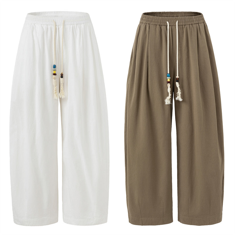 Men's Baggy Wide-Leg Pants – Relaxed Fit Drawstring Waist Street Style