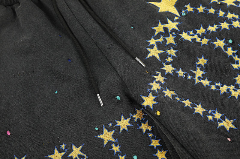 Pantalones de Chándal de Pierna Ancha con Estrellas Bordadas – Pantalones Streetwear Baggy Lavados al Ácido