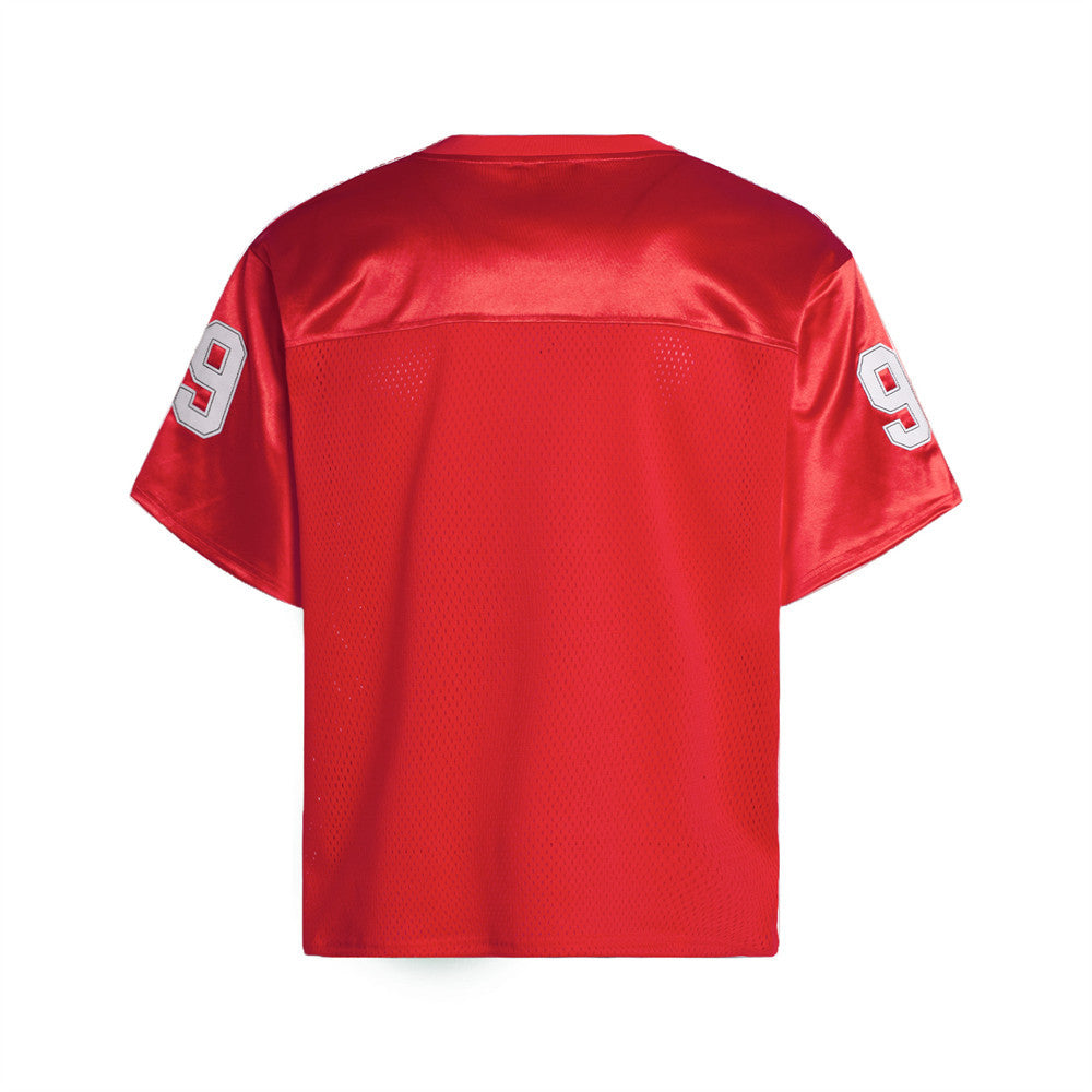 Men's V-Neck Gothic Letter Football Jersey Mesh Short-Sleeve Tee