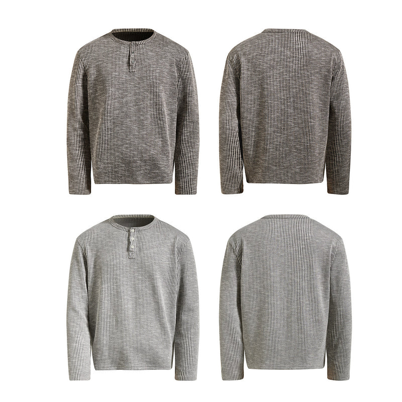 Men's Ribbed Henley Long Sleeve Tee – Vintage Old Money Style