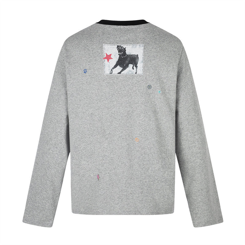 Missing Dog Graphic Long Sleeve T-Shirt – Men's Oversized Crew Neck