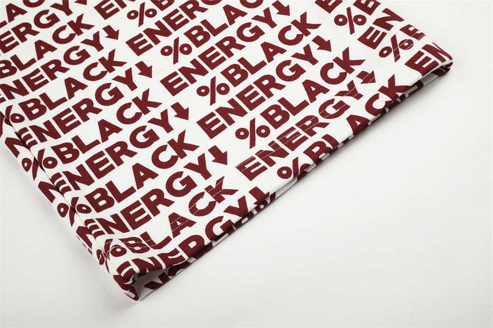 Folded white sweatpants with red BLACK ENERGY allover print