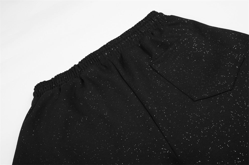 Baggy Track Pants Mens Wide-Leg Star Graphic Sweatpants with Glitter Fabric