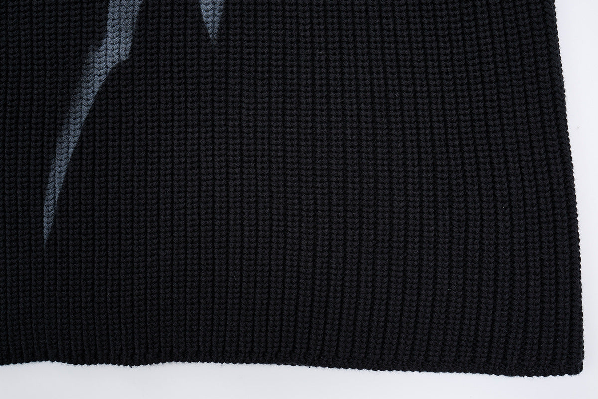 Pull jacquard en maille à col rond Tribal Flame – Streetwear noir