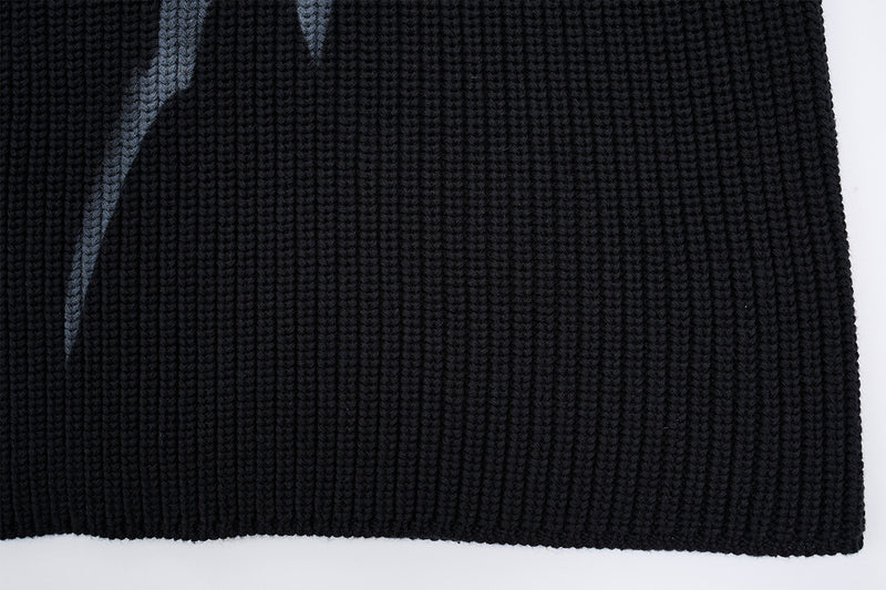 Pull jacquard en maille à col rond Tribal Flame – Streetwear noir