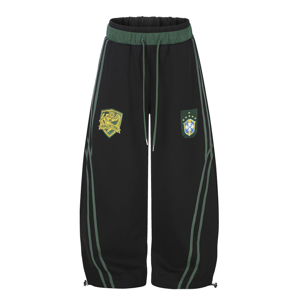 Wide-Leg Sweatpants with Badge Embroidery – Men's Streetwear Tapered Joggers