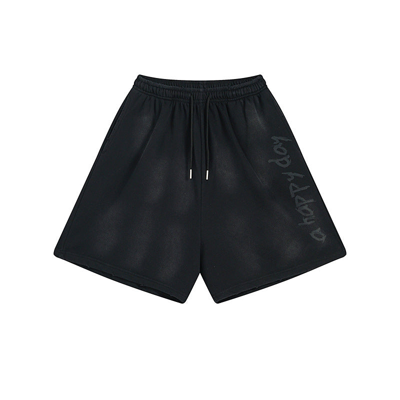 Herren Baggy Shorts im 90er-Stil – gewaschene Graphic-Sweatshorts mit Relaxed Fit und fünf Taschen