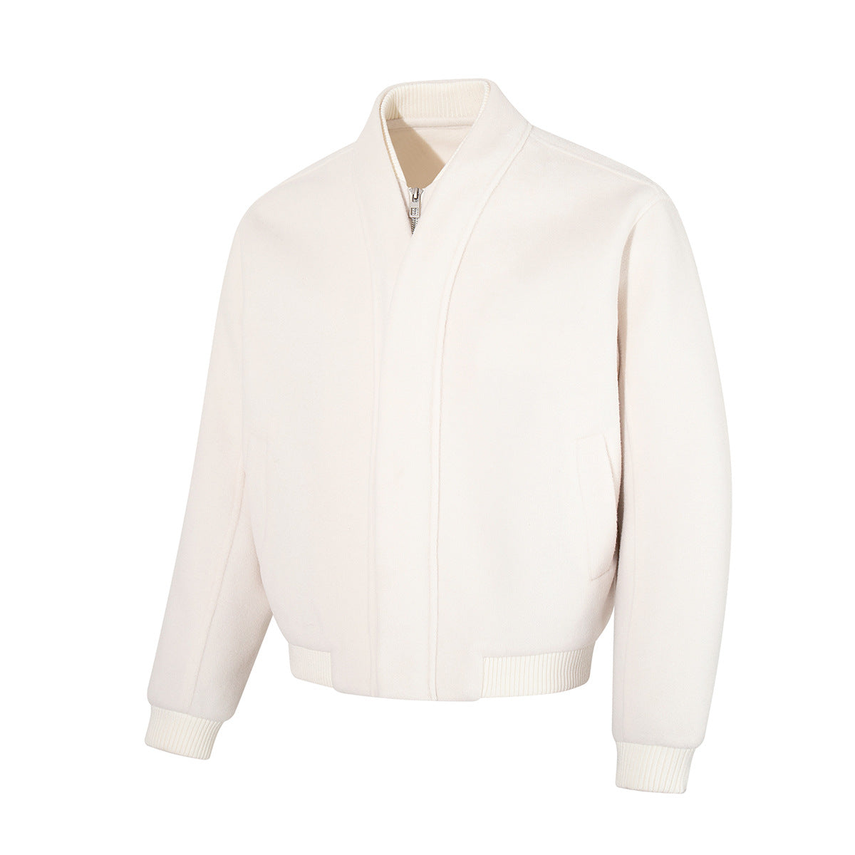 Wool Blend Bomber Jacket – Double-Layer Collar, Zip-Up Men's Coat