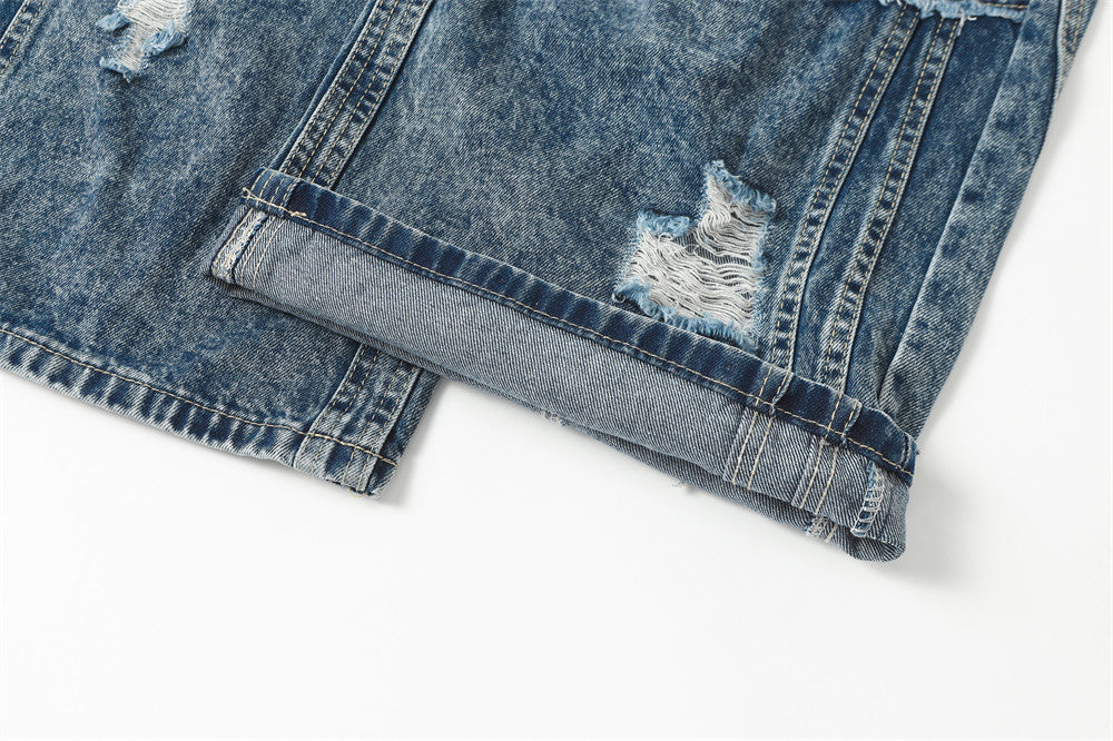 Gradient Washed Ripped Wide-Leg Jeans – Baggy Patchwork Dad Pants