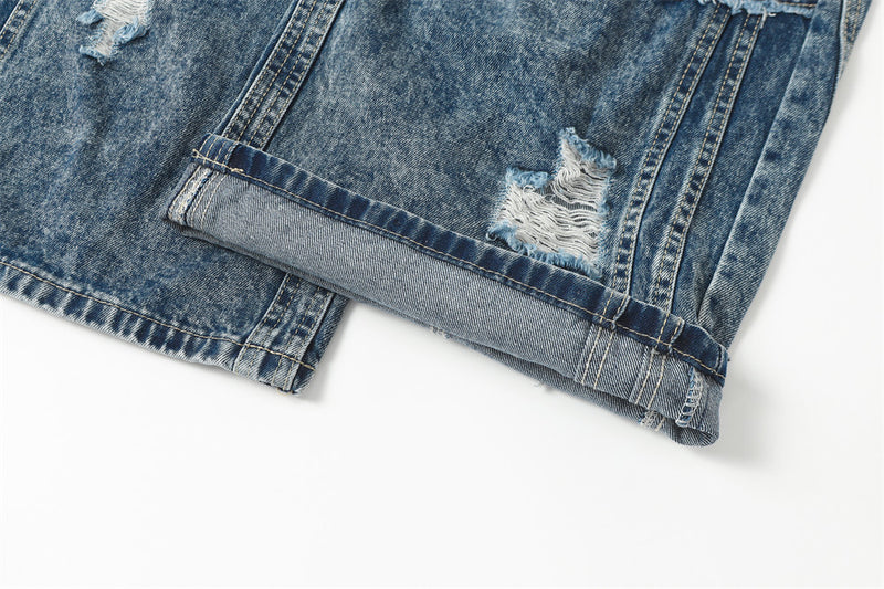 Gradient Washed Ripped Wide-Leg Jeans – Baggy Patchwork Dad Pants