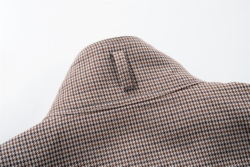 Veste oversize à col montant en pied-de-poule – Manteau streetwear à poches zippées multiples