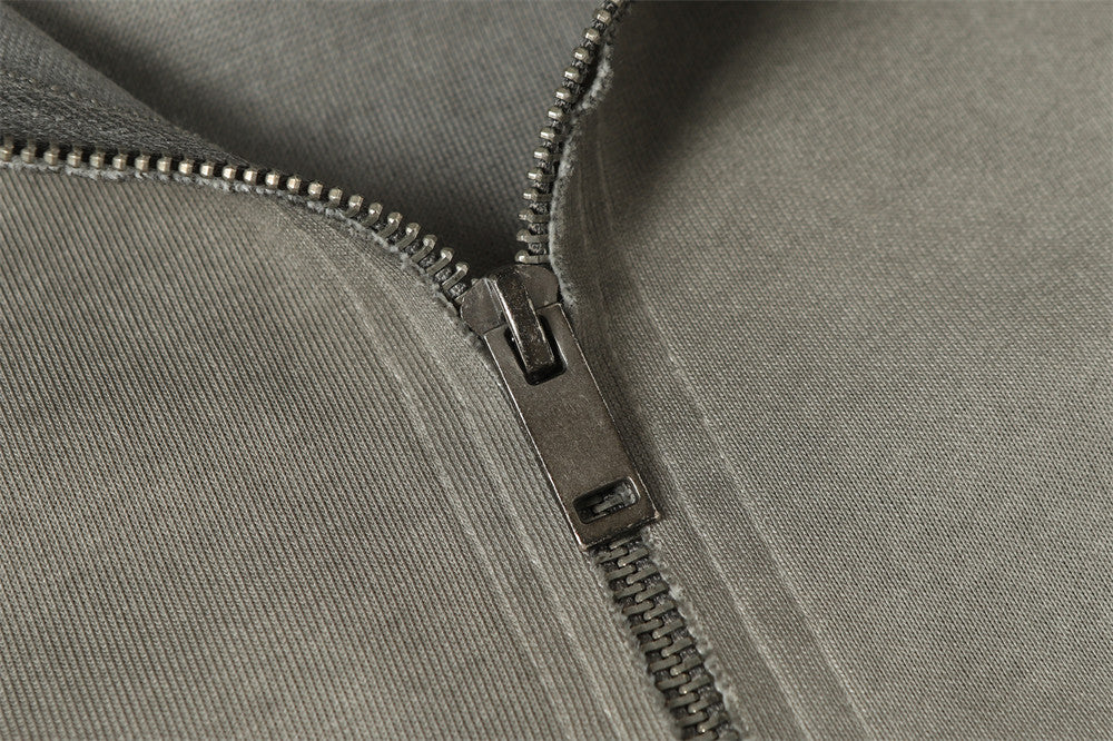 Oversized Zip-Hoodie – Gewaschenes Patchwork-Sweatshirt mit deconstructed Raw-Edge-Look