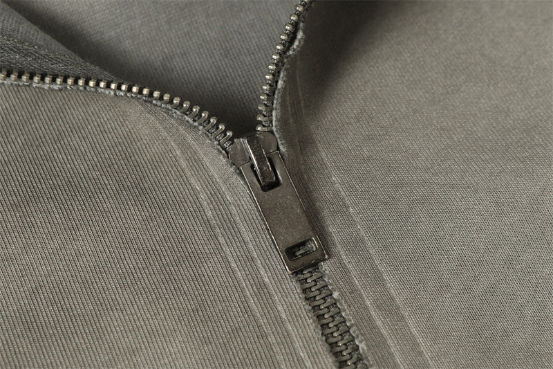 Oversized Zip-Hoodie – Gewaschenes Patchwork-Sweatshirt mit deconstructed Raw-Edge-Look