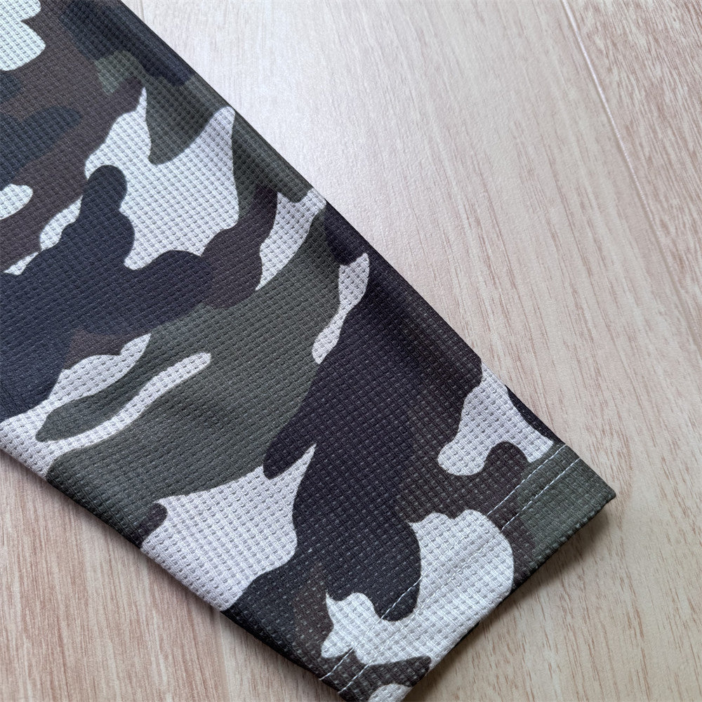 Long Sleeve Graphic Shirt – Waffle Knit Body with Camo Sleeves & Glfs Studios