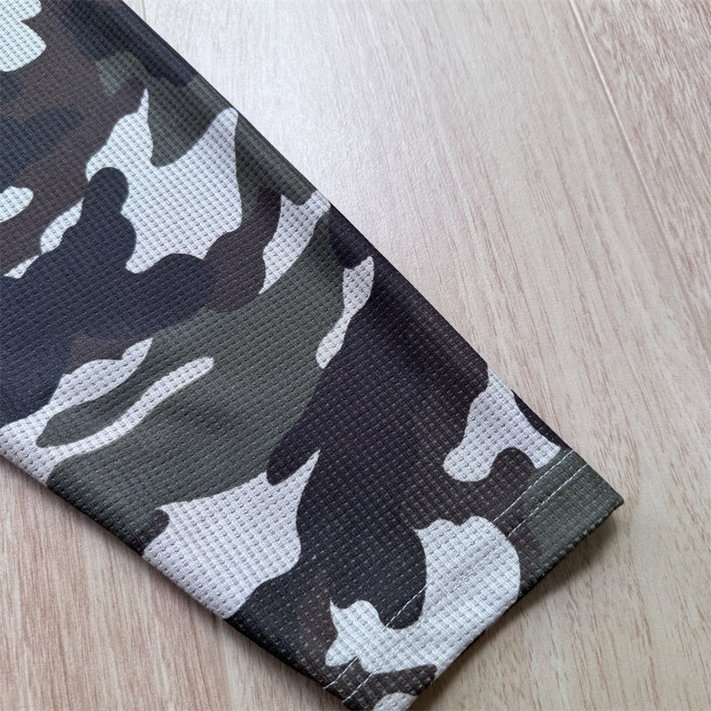 Long Sleeve Graphic Shirt – Waffle Knit Body with Camo Sleeves & Glfs Studios