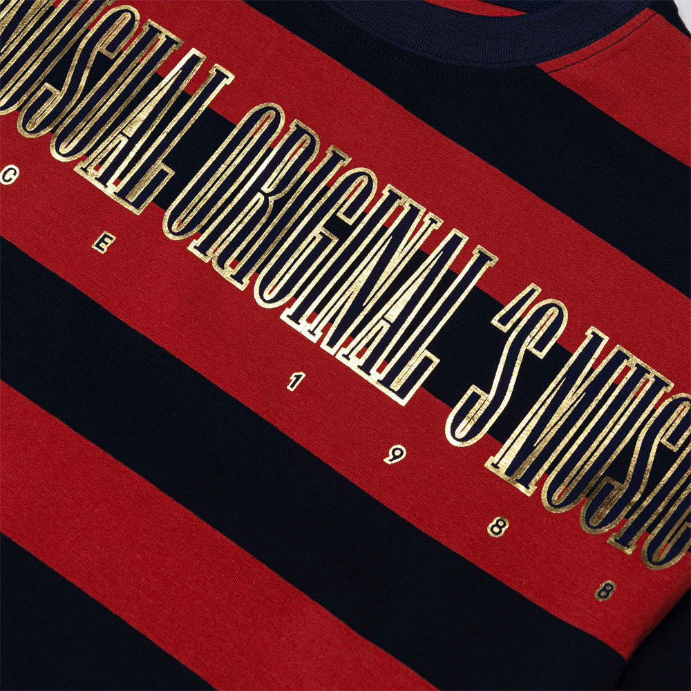 Men's Bold Stripe Long-Sleeve T-Shirt with Graphic Letter Print