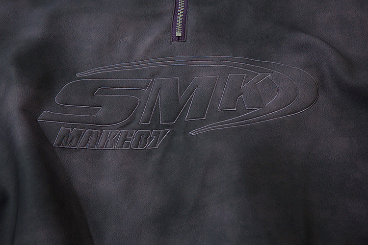 Sweat-shirt SMK à demi-zip – Col montant vintage effet délavé à l’acide