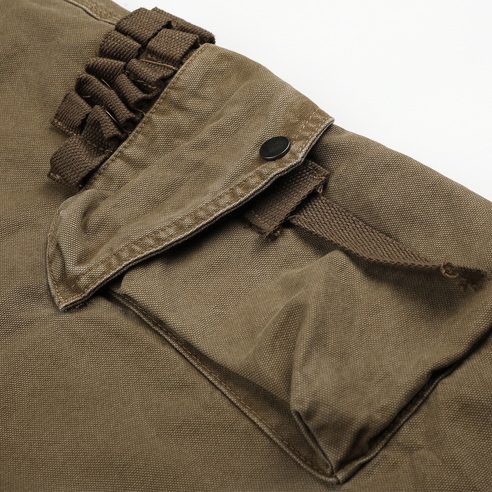 Baggy Cargo Pants Men Wide-Leg Multi-Pocket Washed Streetwear Trousers