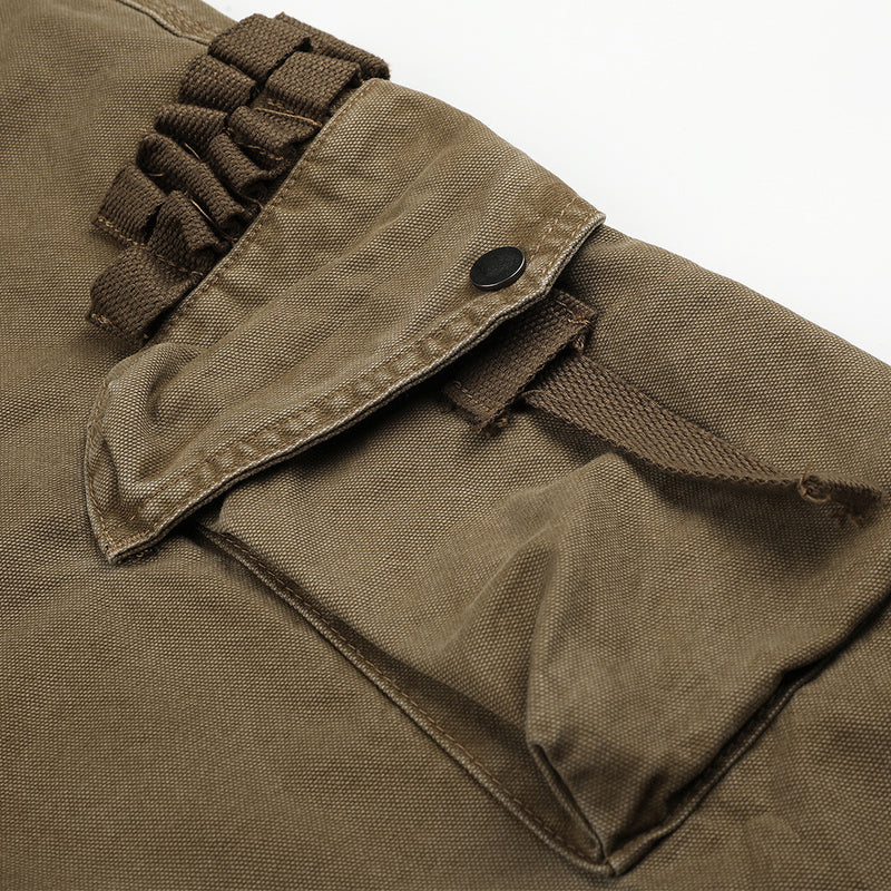 Baggy Cargo Pants Men Wide-Leg Multi-Pocket Washed Streetwear Trousers