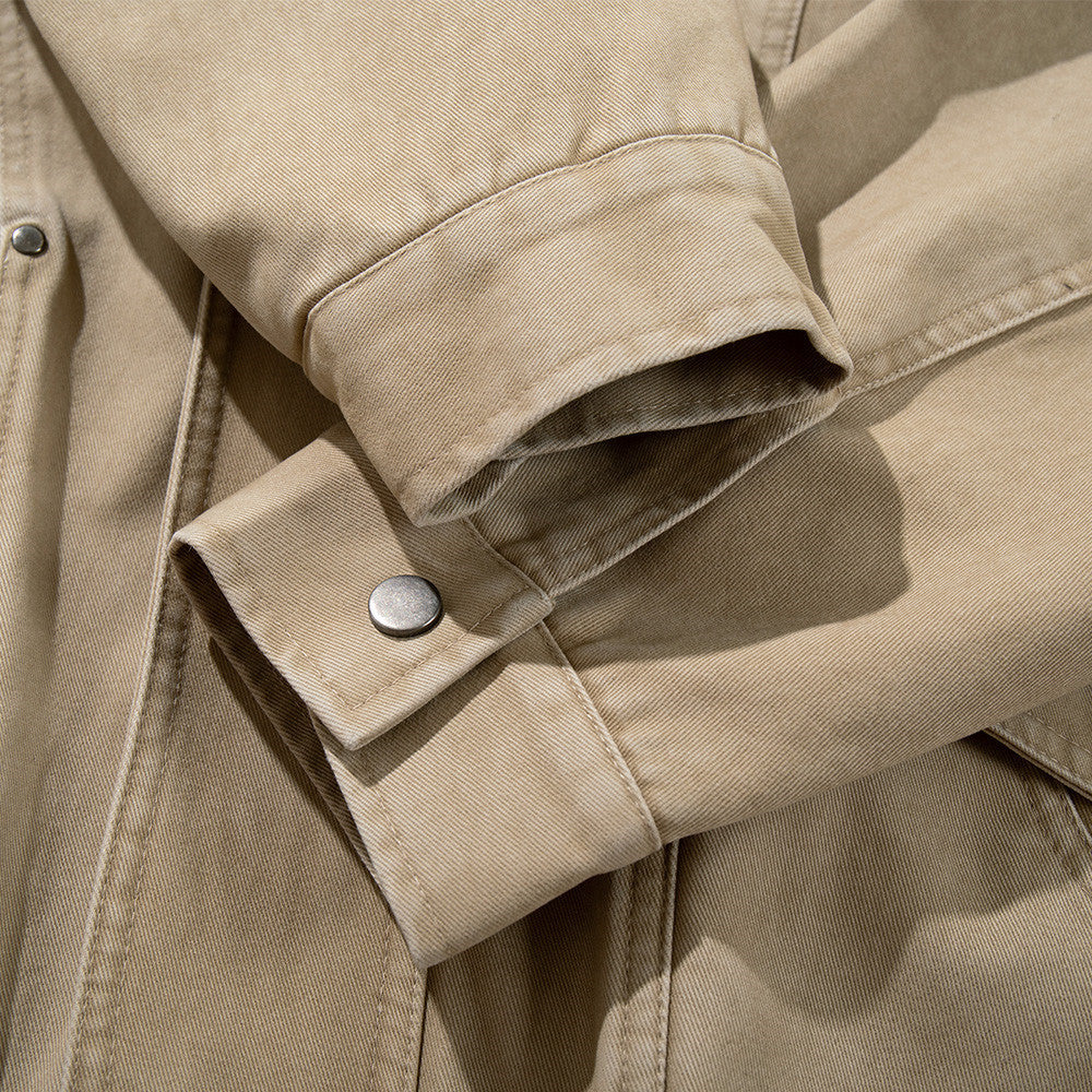 Blouson bomber vintage délavé – Veste homme oversize kaki avec grandes poches cargo