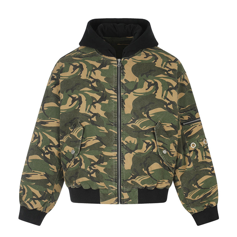 Camo Hooded Bomber Jacket – Men's Oversized Padded Flight Coat