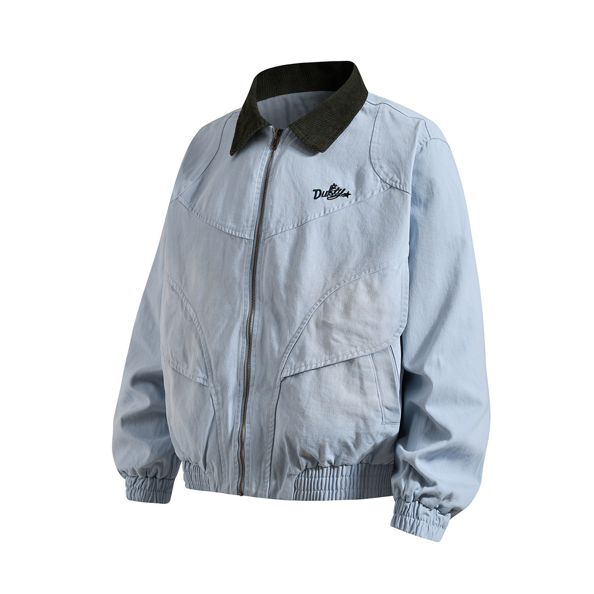 Retro American Washed Zip-Up Jacket with Corduroy Collar