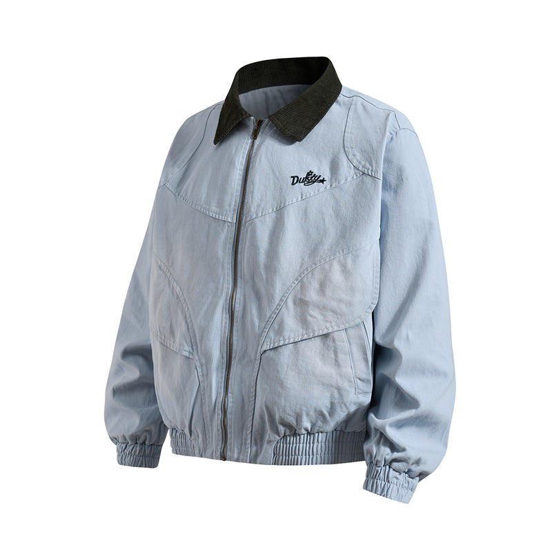 Retro American Washed Zip-Up Jacket with Corduroy Collar