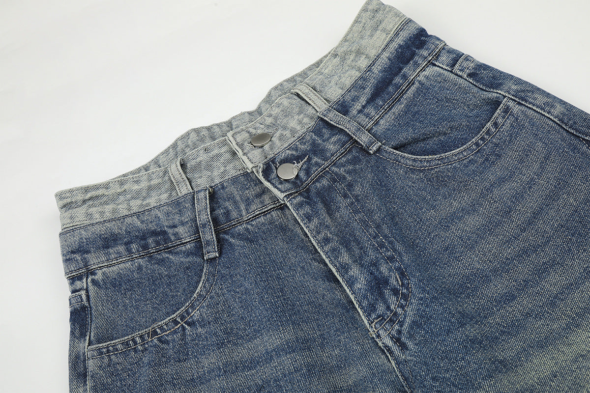 Baggy-Jeans mit weitem Bein, Stern-Patches und offenen Fransennähten