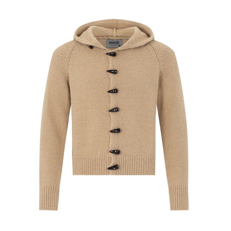 Gilet cardigan tricoté à capuche et boutons brandebourg – Veste pull homme ajustée