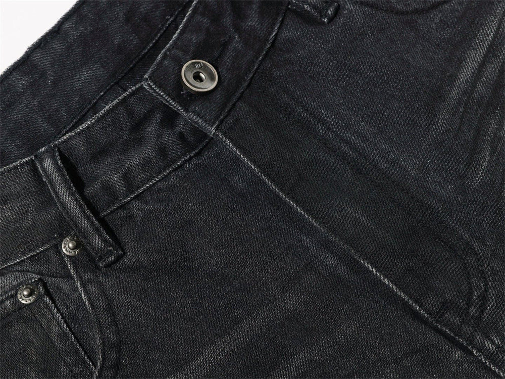 Wide-Leg-Baggy-Jeans – Verwaschene schwarze Distressed-Denim-Herrenjeans