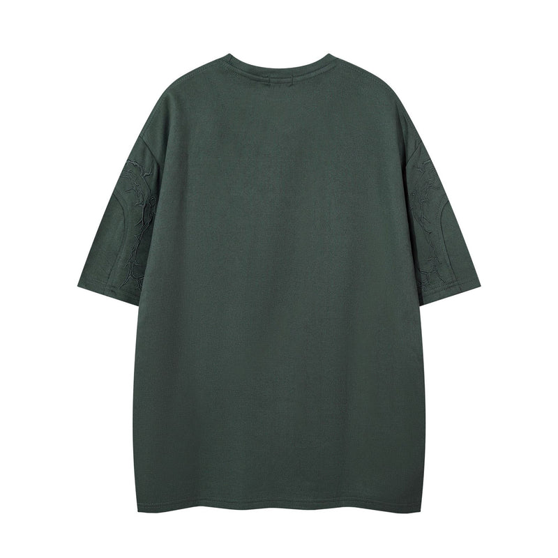 Oversized Gothic-T-Shirt mit Dornenstickerei – Kurzarmshirt im American-Streetwear-Stil