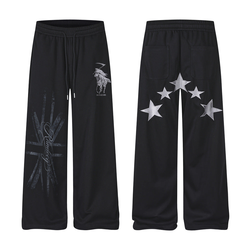 Grim Reaper Embroidered Baggy Sweatpants – Wide Leg Hip-Hop Street Pants