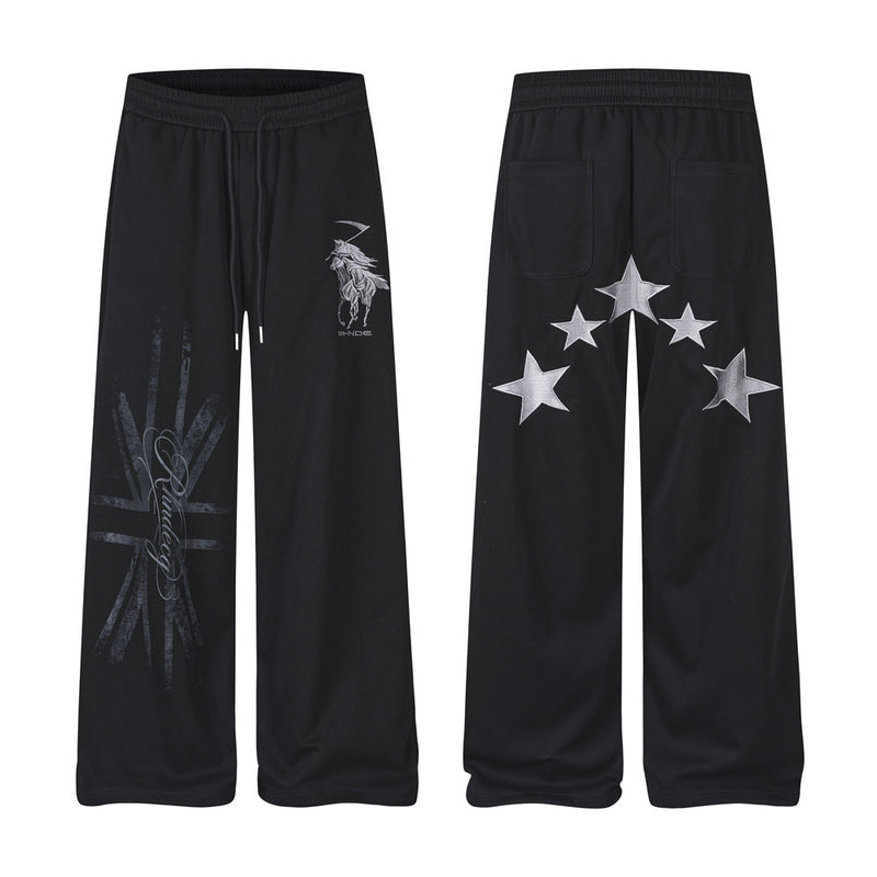 Grim Reaper Embroidered Baggy Sweatpants – Wide Leg Hip-Hop Street Pants