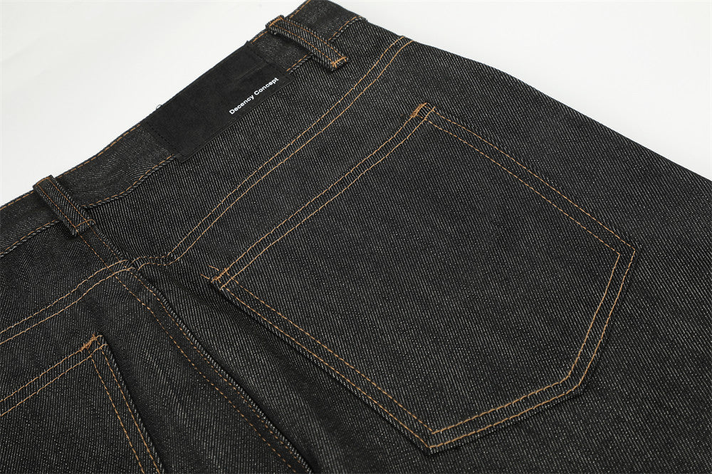 Raw Denim Cargo Wide-Leg Jeans – Multi-Pocket Straight Fit