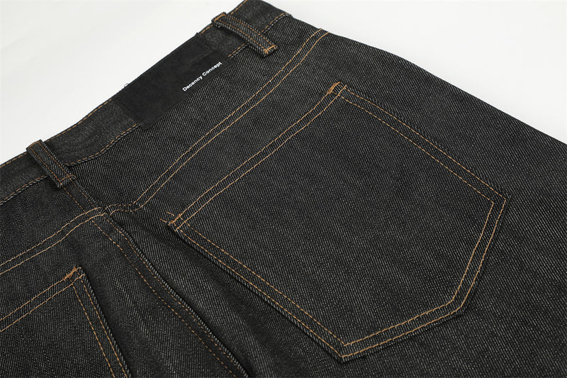 Raw Denim Cargo Wide-Leg Jeans – Multi-Pocket Straight Fit