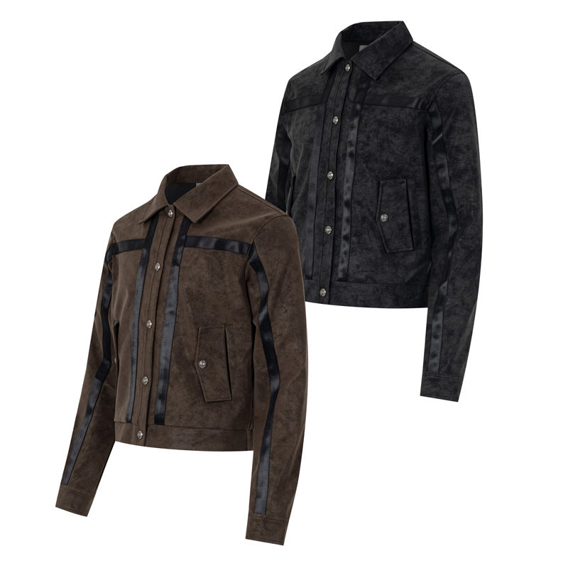 Chaqueta bomber de textura ante con rayas – Chaqueta corta Detroit con bandas satinadas