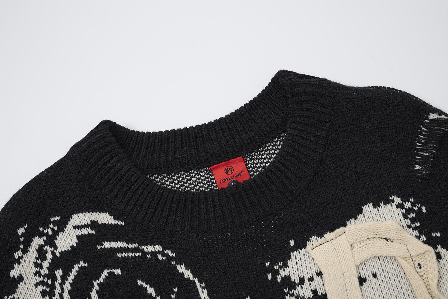 Pull en maille graphique effet usé – Col rond streetwear américain avec appliqué