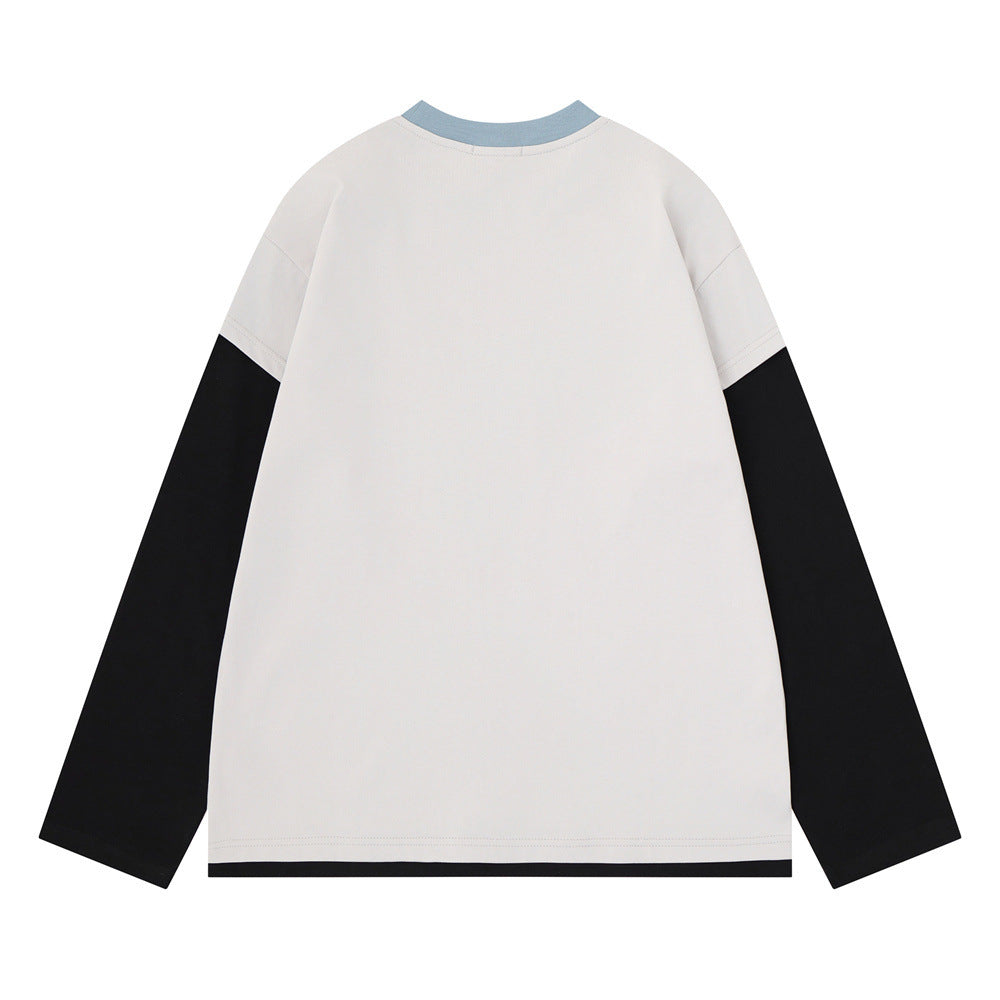 T-shirt manches longues colorblock à effet superposé – Imprimé vintage et détails métalliques