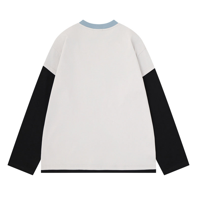 T-shirt manches longues colorblock à effet superposé – Imprimé vintage et détails métalliques