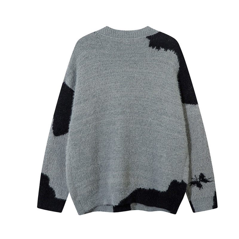 Gilet cardigan en maille jacquard papillon – Col V oversize, maille couple