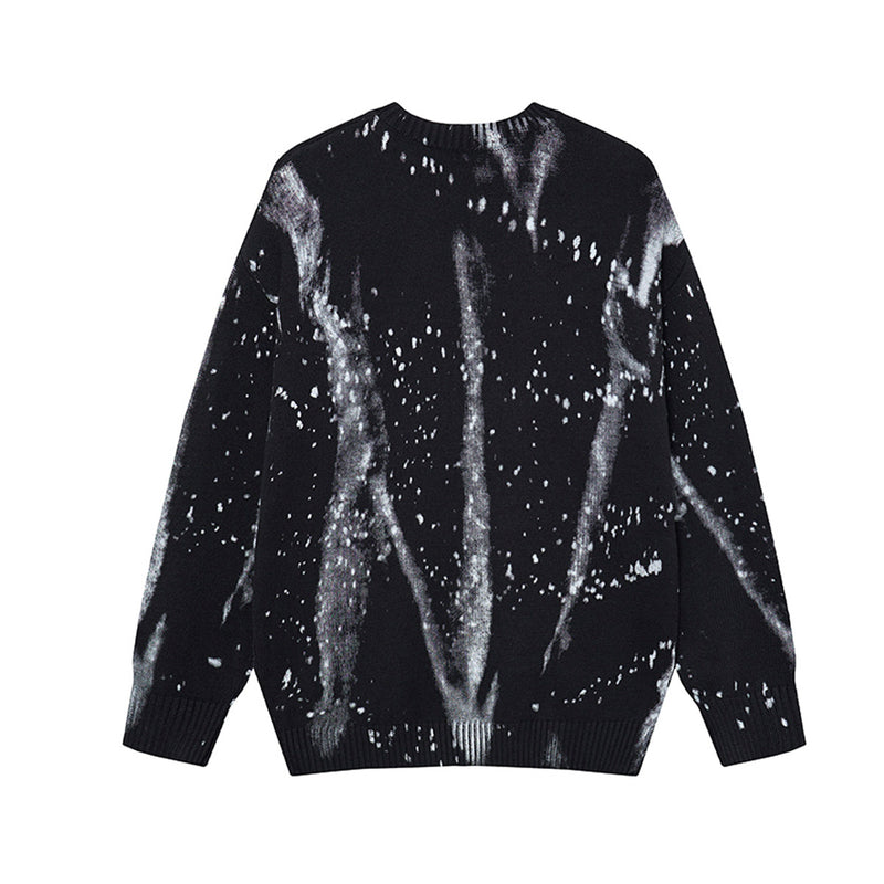 Pull en maille col rond éclaboussures d’encre – Motif peinture déstructuré