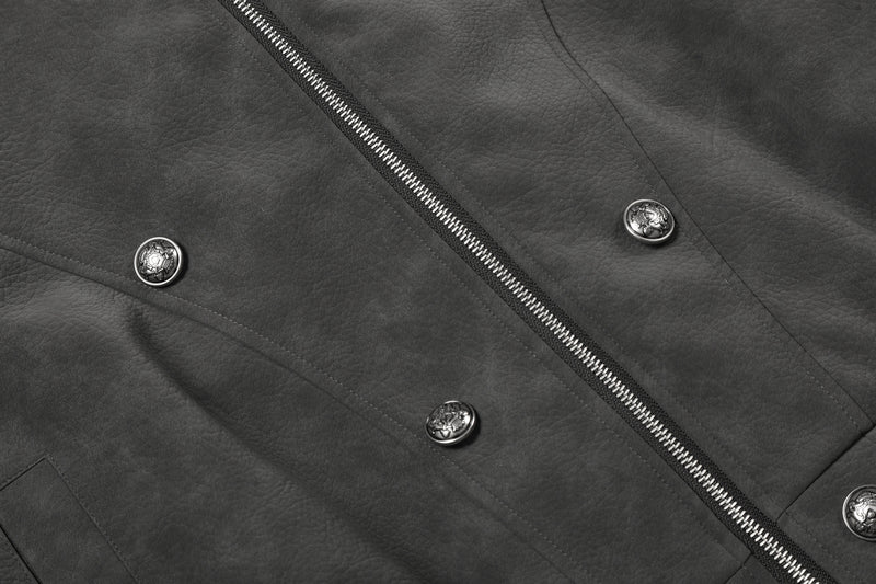 Blouson bomber oversize à capuche, vintage américain, broderie et suédine PU – Veste moto