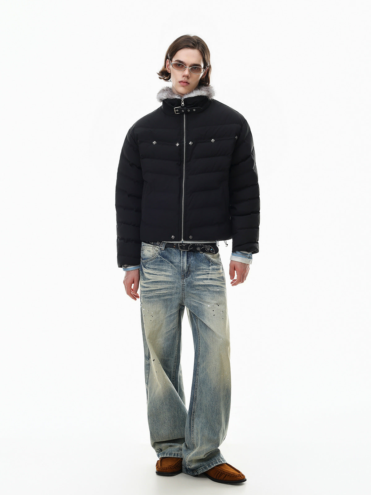 Cropped Puffer Jacket with Hood & Fur Collar – Cross Hardware, American Street
