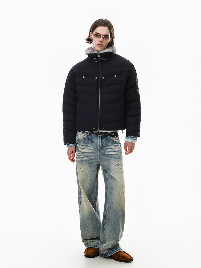 Cropped Puffer Jacket with Hood & Fur Collar – Cross Hardware, American Street