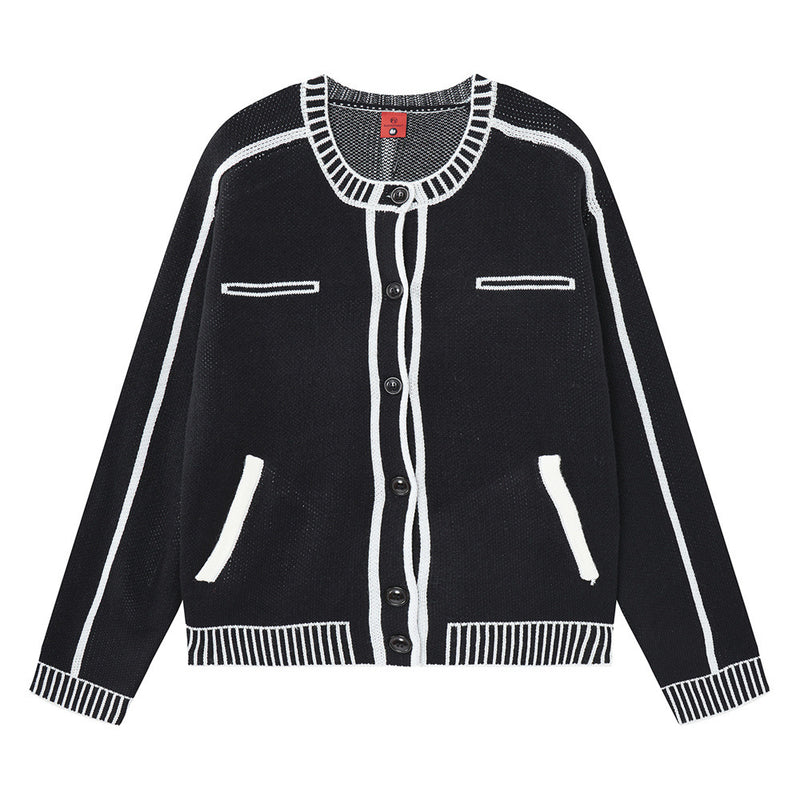 Men's Contrast Trim Knit Cardigan – Relaxed Fit Button-Up Sweater