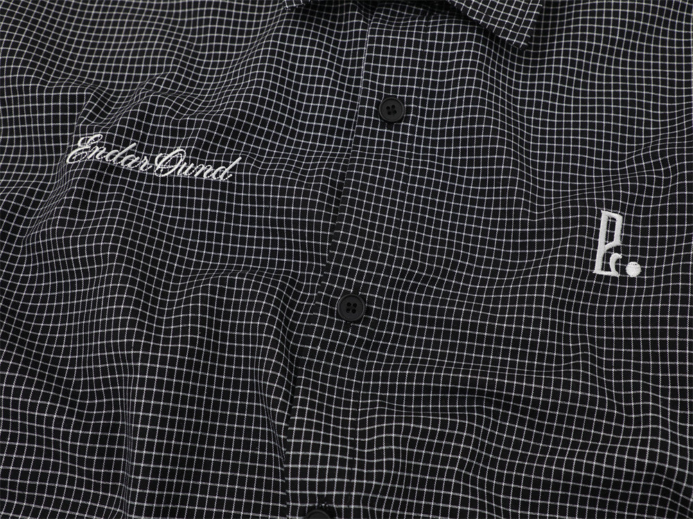 American Casual Plaid Short Sleeve Shirt with Script Embroidery