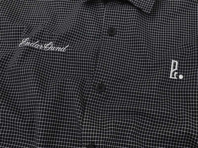 American Casual Plaid Short Sleeve Shirt with Script Embroidery