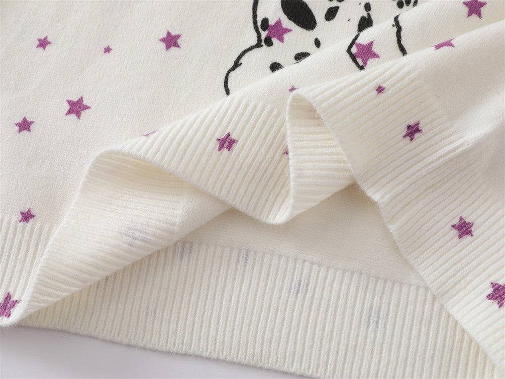 Dalmatian Star Print Crew Neck Sweater with Striped Raglan Sleeves