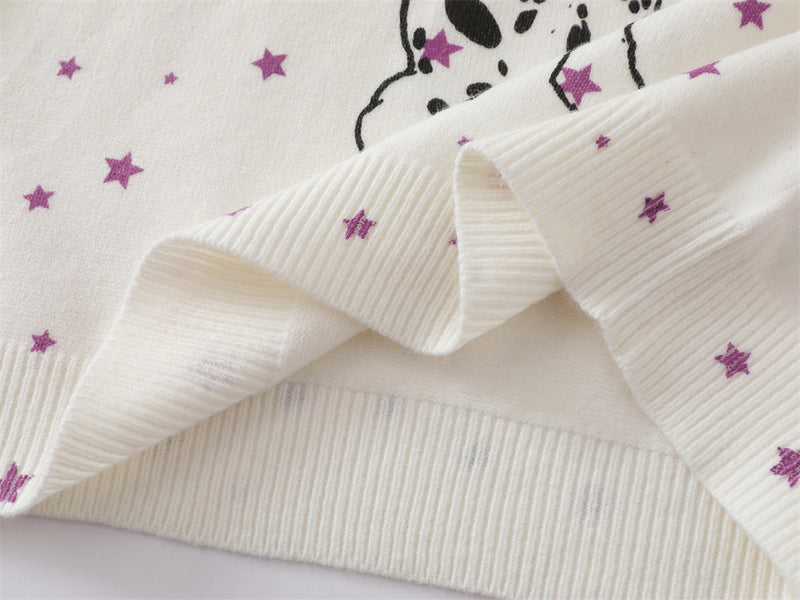 Dalmatian Star Print Crew Neck Sweater with Striped Raglan Sleeves