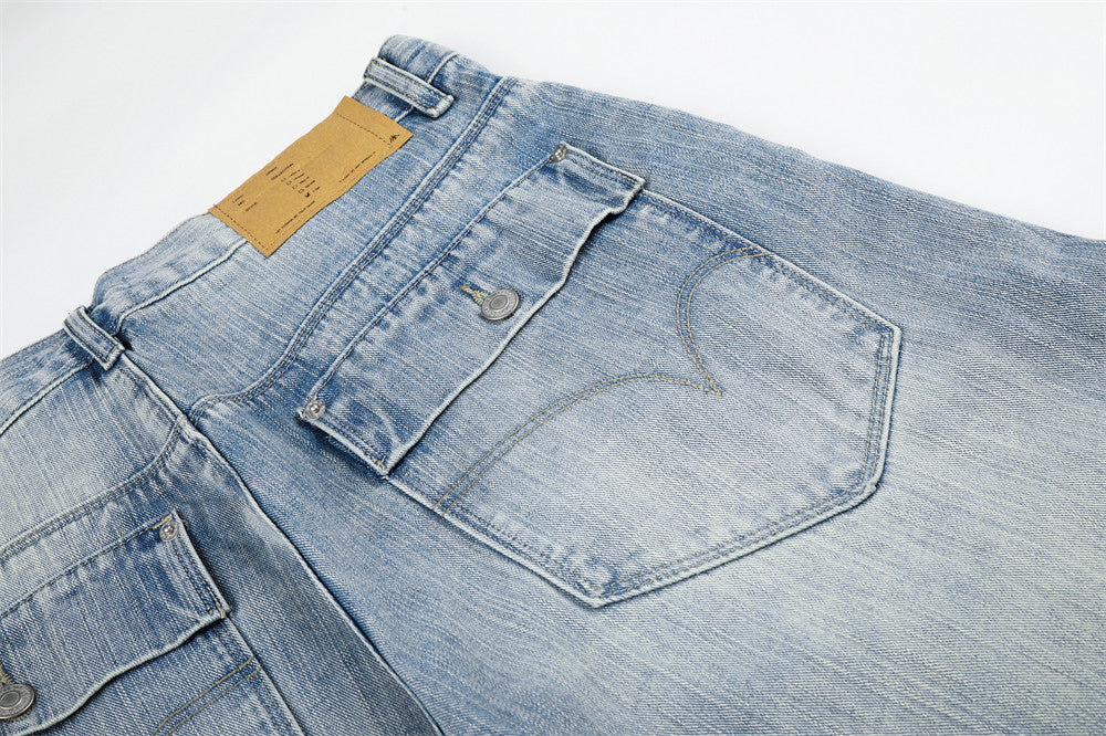 Wide-Leg Barrel Jeans – Vintage Washed Light Blue Curved Silhouette
